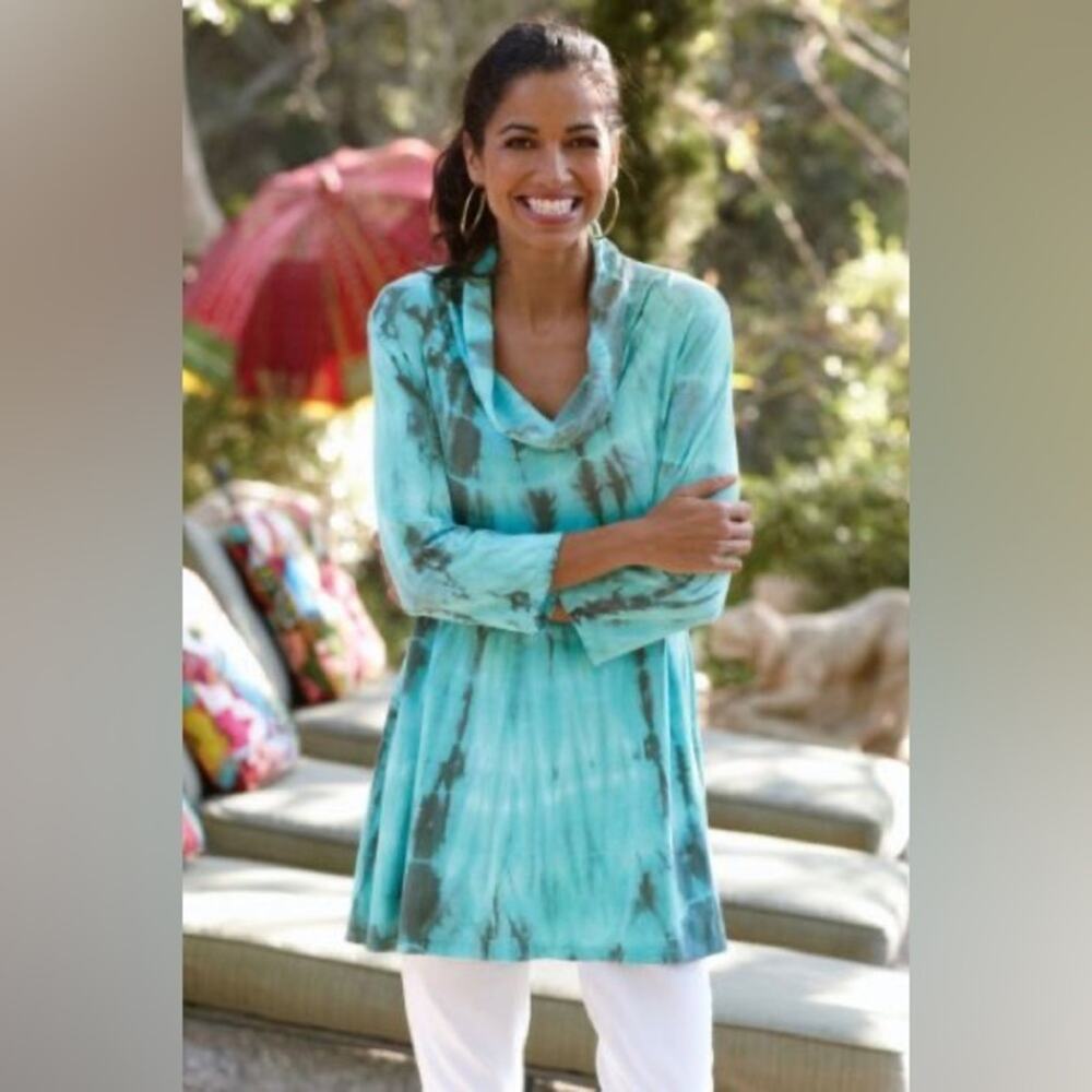 Soft Surroundings Palisades Pullover Tunic Blue Tie Dye
